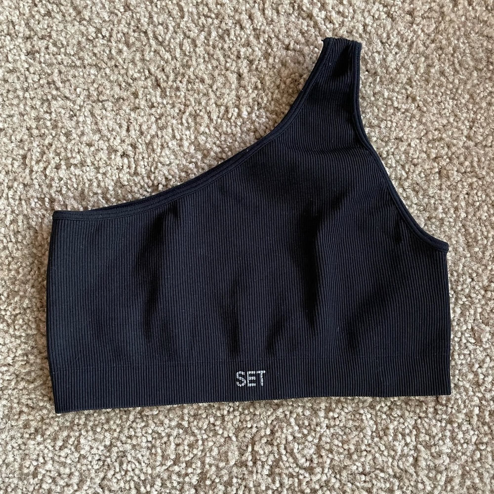 Set Active One Shoulder Sculptflex Bra in Onyx S/M